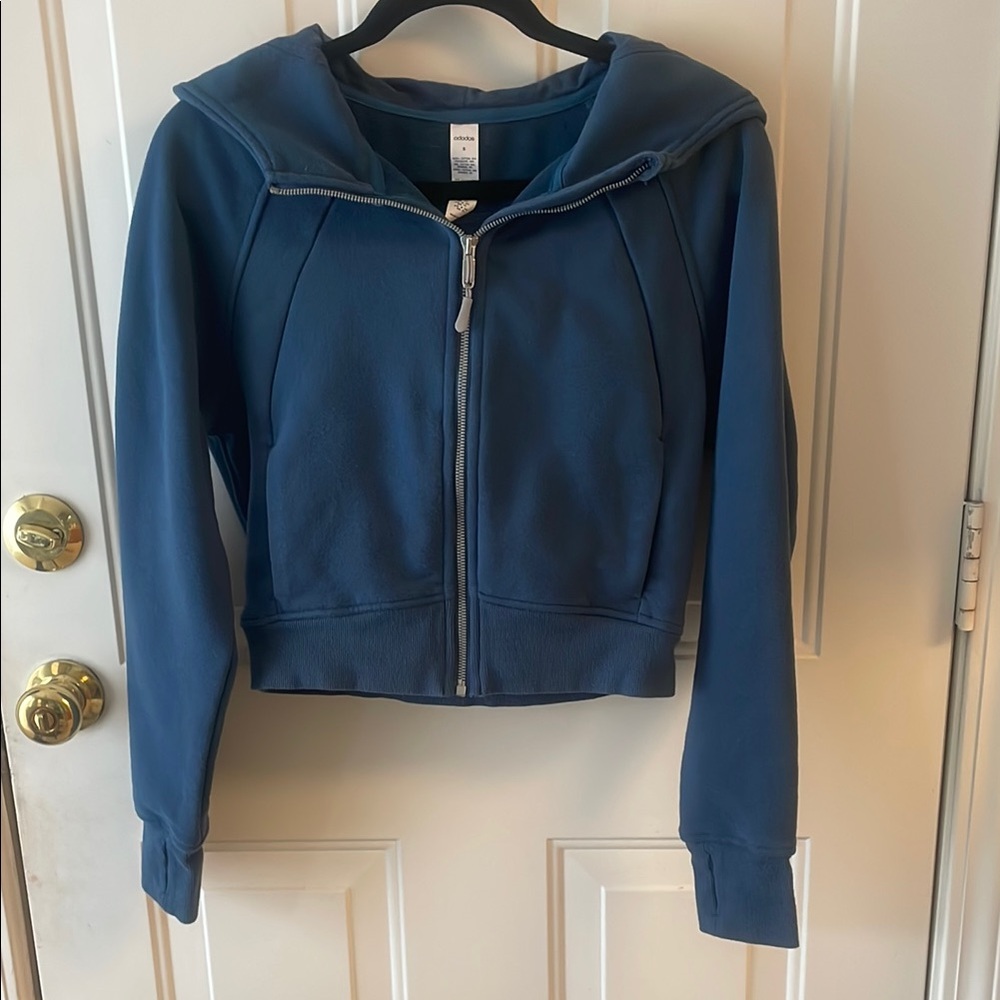 Navy Blue Hooded Zip-Up Jacket with Sporty Design